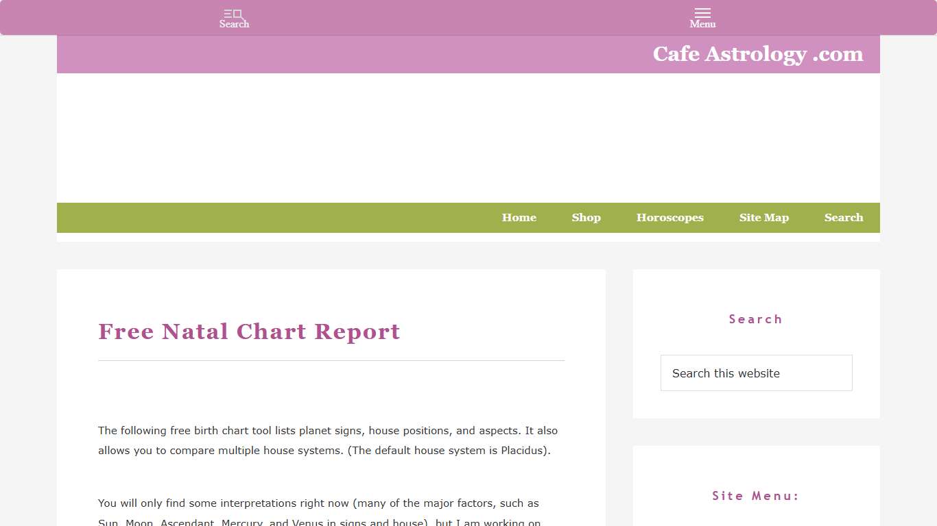 Free Natal Chart Report Cafe Astrology .com